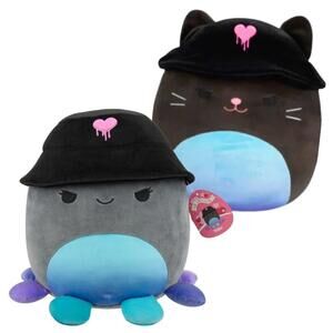 NWT Squishmallows Yoko The Octopus 14" & Mariel the Cat 12" Drippy Heart Duo